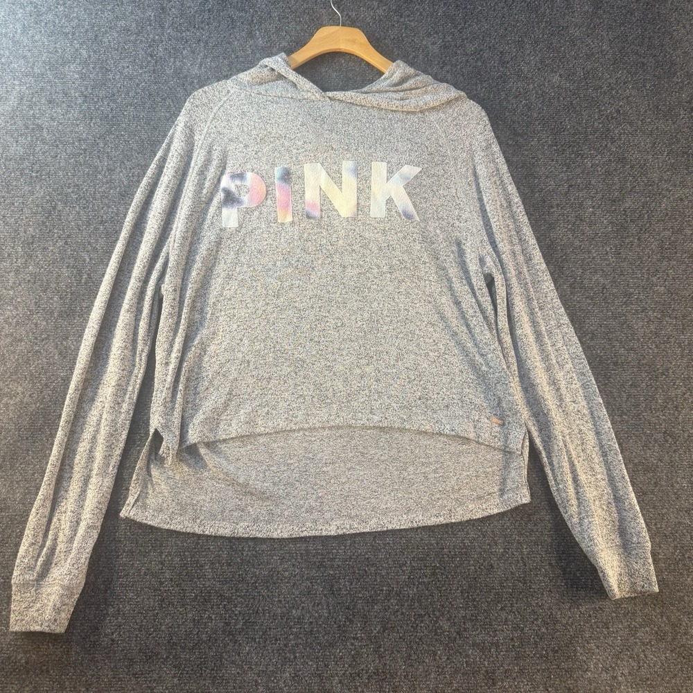 PINK Victoria's Secret Hoodie Womens XS Gray Lightweight High Low Logo Pullover